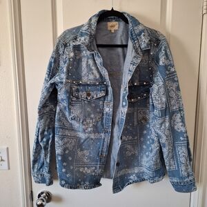 Denim Paisley Printed Denim jacket with rhinestone details